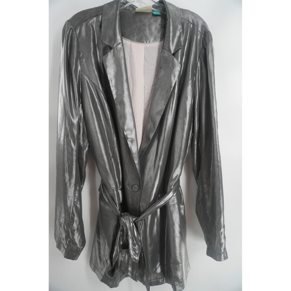 Anthropologie Maeve Zada Metallic Silver Blazer Longline DiscoChic Jacket Sz 20W